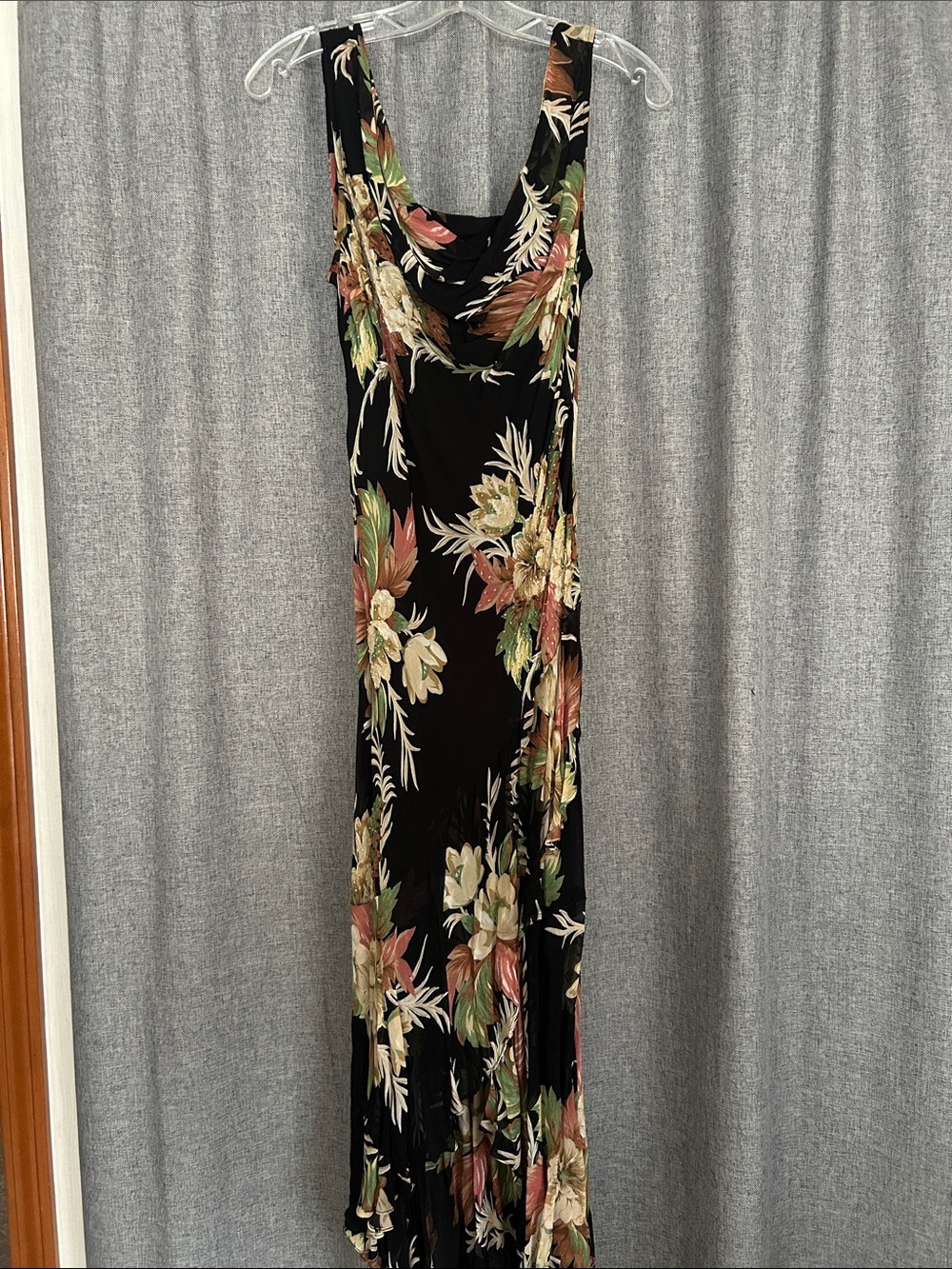 Stunning Vintage Beaded Floral Maxi Dress with Cowl Neck